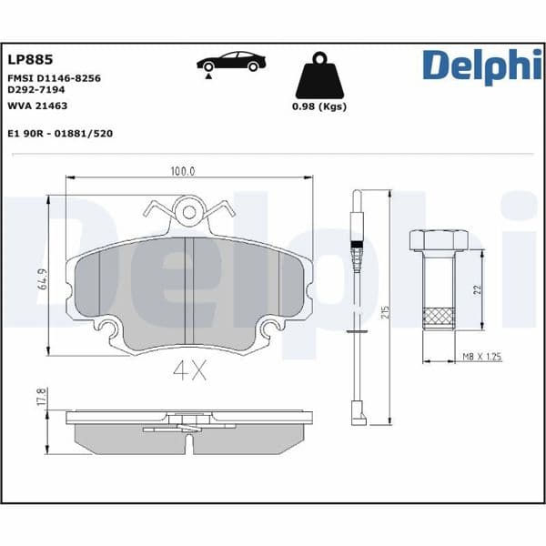 DELPHI LP885 | Fren Balatası (Dacia: Logan-Sandero 06-/ Renault: R19 Clio)