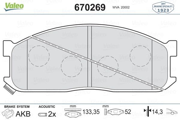 VALEO 670269 | Ön Fren Balata Kia Besta Mazda E2200 94-00
