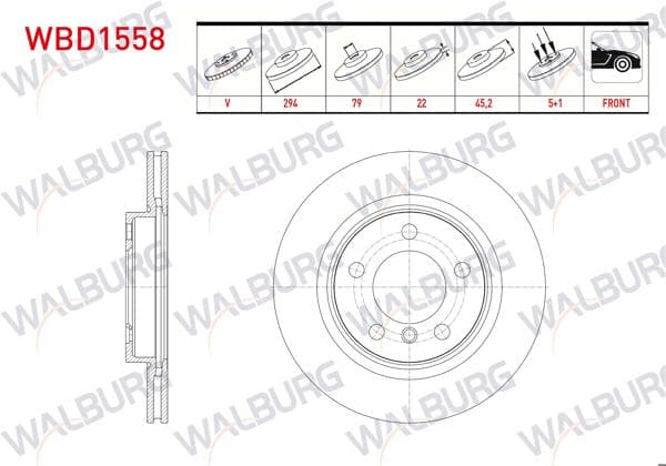 WALBURG WBD1558 | Fren Diski Ön Havalı 5 Bjn 294X22x79x45,2 Mini Cooper Countryman (R60) 1.6-1.6 D-1.6 S 2010-2014 | 2 Adet