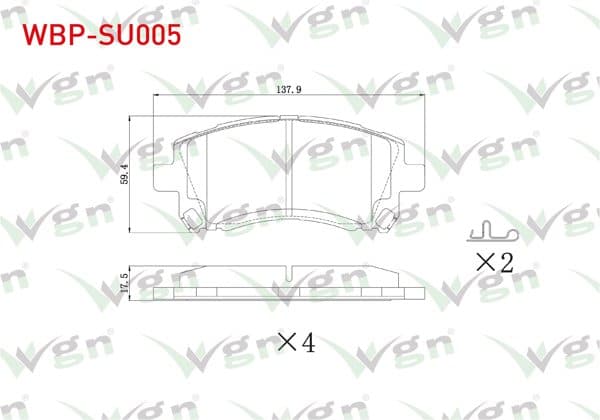 WGN WBP-SU005 | Fren Balata Ön Subaru Forester (Sf) 1995-2002 / Impreza 1992-2000 / Impreza 2000-2007 / Legacy II (Bd,Bg) 1994-1999 / Outback (Be, Bh) 1998-2003