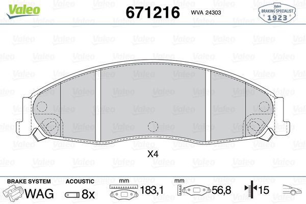 VALEO 671216 | Fren Balatası Ön Cadillac Gm Cts 02-07 Sts 04-06