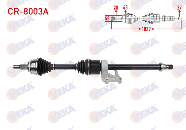 VEKA CR-8003A | Komple Aks Sağ On ABS li 48 Dıs Uzunluk 1029mm Chery Tıggo 8 Pro 1.6 T-GDI
