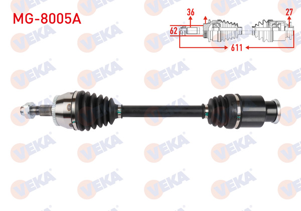 VEKA MG-8005A | Komple Aks Sağ On Uzunluk 611mm ABS li 48 Dıs Mg Hs-2022 -